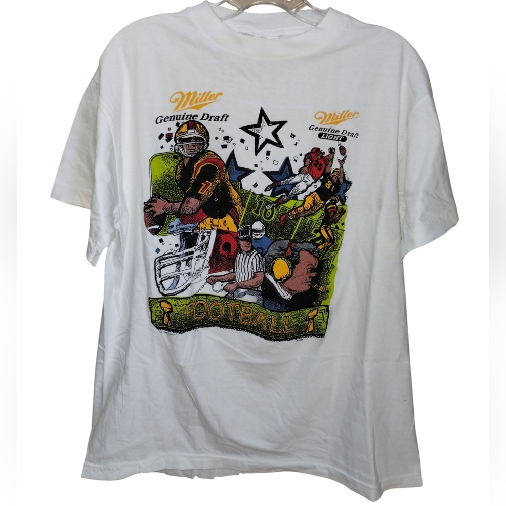 Vtg '93 Miller Football T-shirt White XL Mint